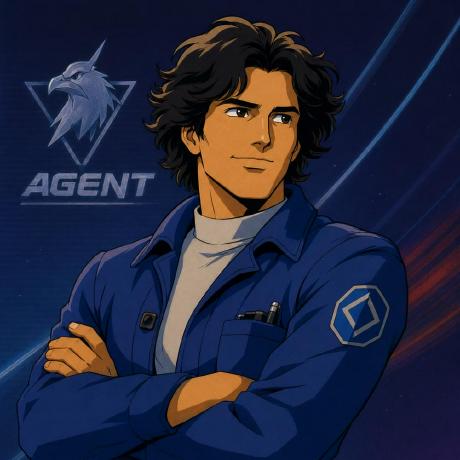 The mauro-agent GitHub avatar: an eighties anime style illustration of a figure in a blue flight suit with an eagle emblem reading AGENT